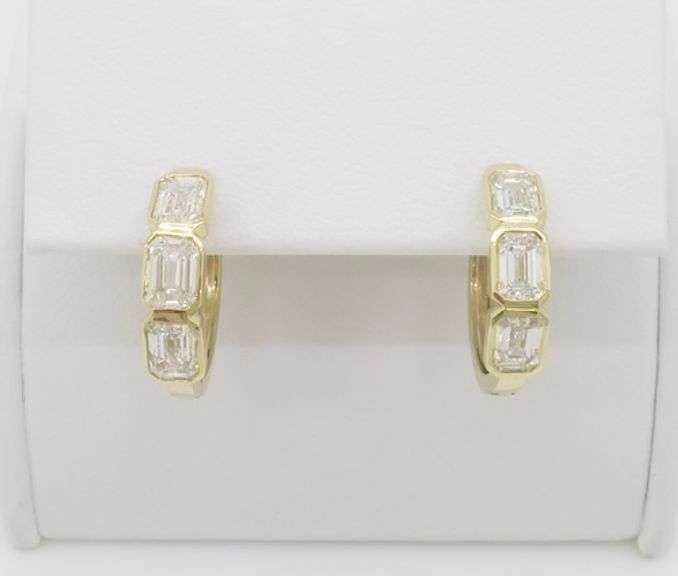 Chic Bezel Set Emerald Cut Diamond Hoops in 14k