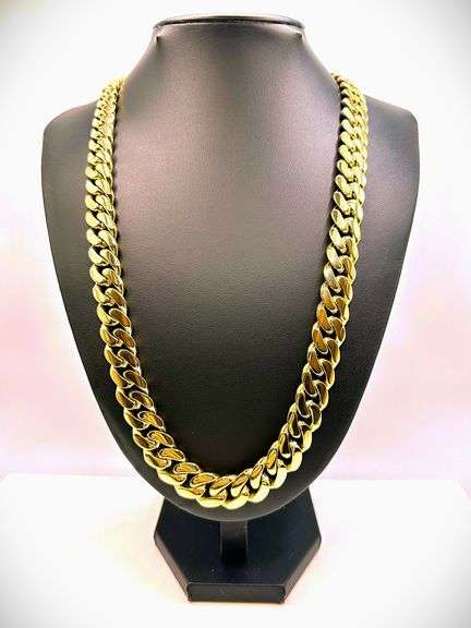 Huge 201.5 Grams 14 Kt Yellow Gold Plate Cuban Curb Link Chain Necklace