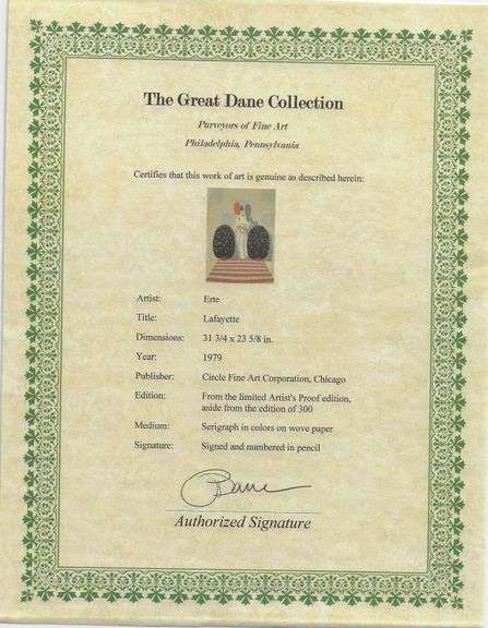 Erte "Lafayette" Signed Limited Edition Serigraph