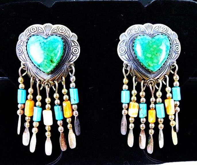 Navajo Q.T. Sterling Gemstone Dangly Earrings