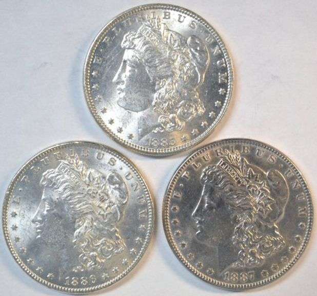 3 Diff. Blazing-white Choice BU 'P' Mint Morgan Silver Dollars