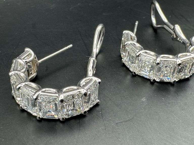 14K White Gold Emerald Lab Diamond Hoops of 14ct