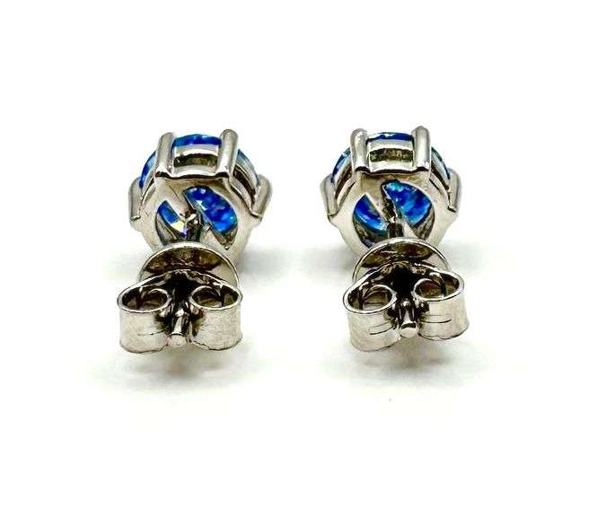 18 Kt White Gold Plated 2 Ctw Steel Blue Gray Fire Moissanite Earrings