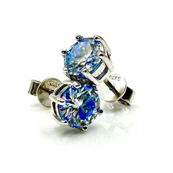18 Kt White Gold Plated 2 Ctw Steel Blue Gray Fire Moissanite Earrings