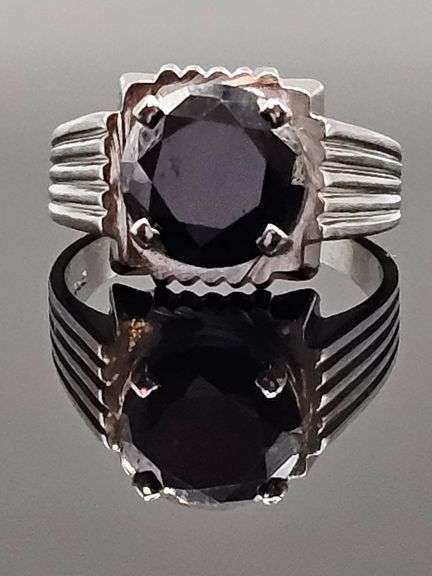 14 Kt. White Gold Plate 5.65 Cwt. Black Simulated Diamond Ring
