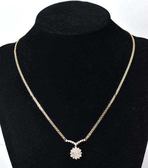 Sparkling 14K Yellow Gold Diamond Cluster Pendant Necklace