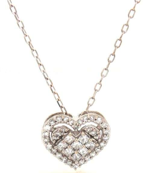 10kt White gold diamond cluster heart shaped pendant on chain