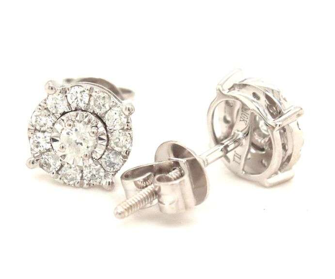 10kt White gold 1/3ctw halo diamond earrings