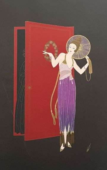 Erte "New Year's Eve" Estate Serigraph with Foil Stamping Framed