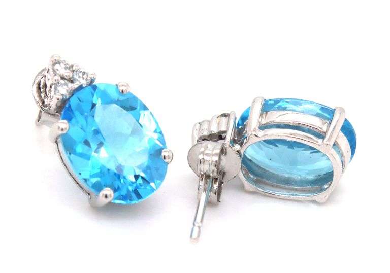 14kt White gold 7.2ctw blue topaz and diamond accent earrings