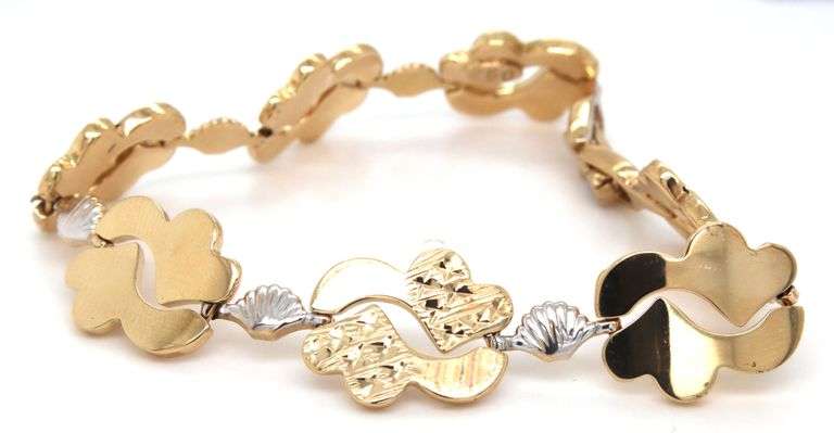 18kt 2 Tone gold high polished and diamond cut fancy link bracelet