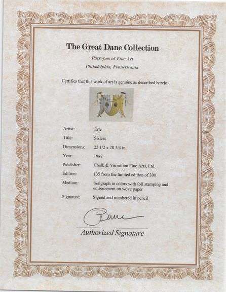 Erte "Sisters" Signed Limited Edition Serigraph with Foil Stamping