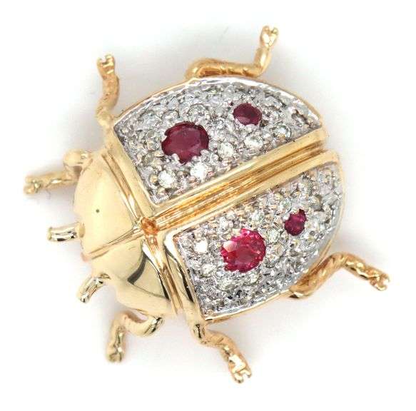 14kt Yellow gold 0.45ctw ruby and diamond lady bug pin
