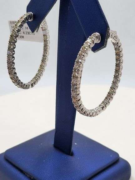 Showy 14k White Gold Diamond Hoop Earrings