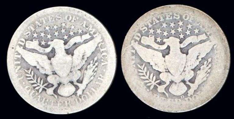 Two Different Barber Silver Quarters: 1909 & 1909-D