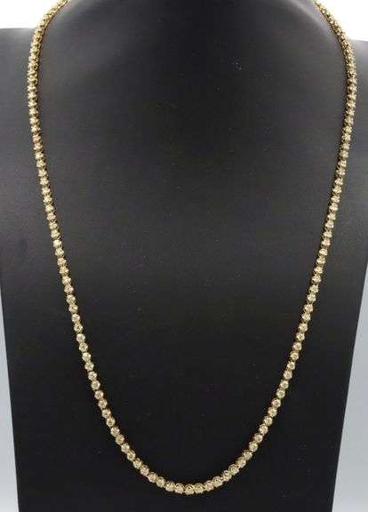 14kt Yellow gold 4.25ctw round brilliant cut diamond tennis necklace