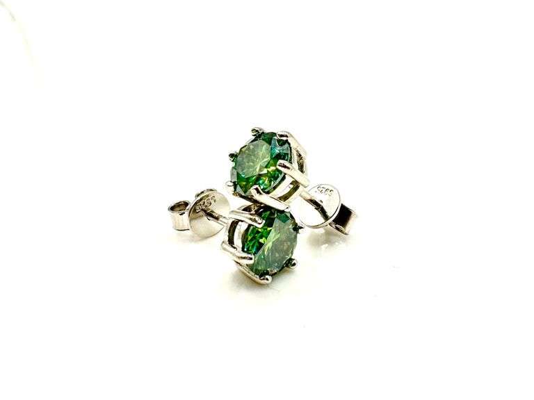 Beautiful White Gold Plated 2 Ctw Green Fire Moissanite Earrings