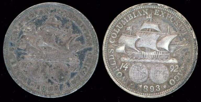 2 1893 Columbia Commemorative Silver Half Dollars