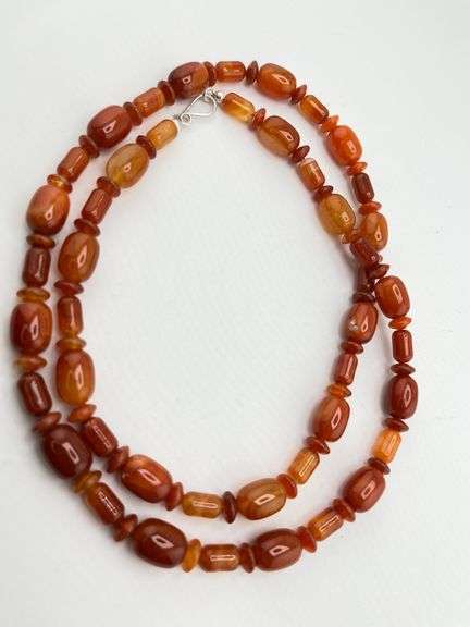 925 Sterling Silver DRT Jay King Vintage Genuine Polished Barrel Shpapes Carnelian Necklace