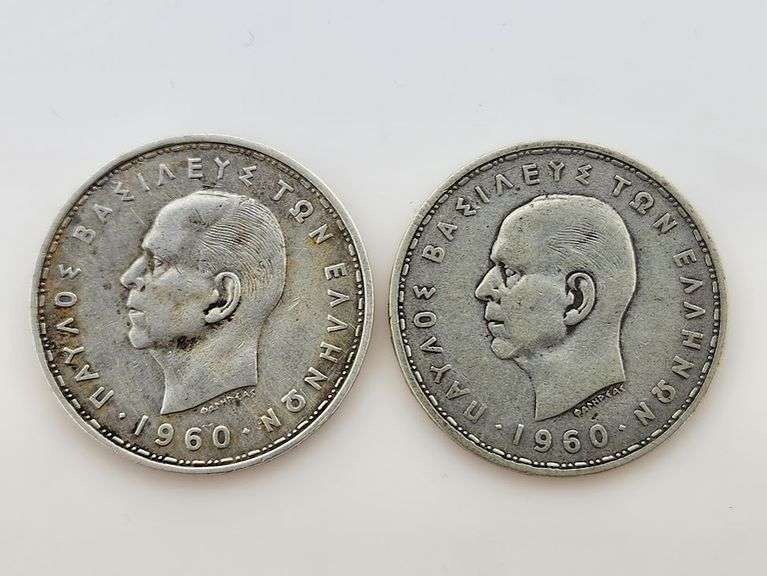 (2) 1960 Greece 20 Drachmai, Circulated