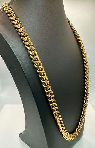 Huge 135.7 Gram 18 Kt Gold Plate Monogramed Initial "J" Cuban Link Chain Necklace.