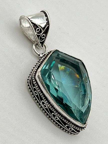 925 Sterling Silver Large Blue Stone With Ornate Setting Ring