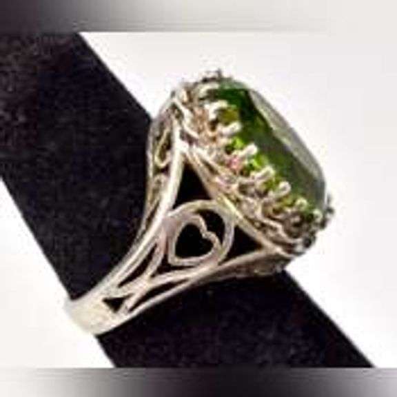 Green Gemstone Ring in Sterling Silver .