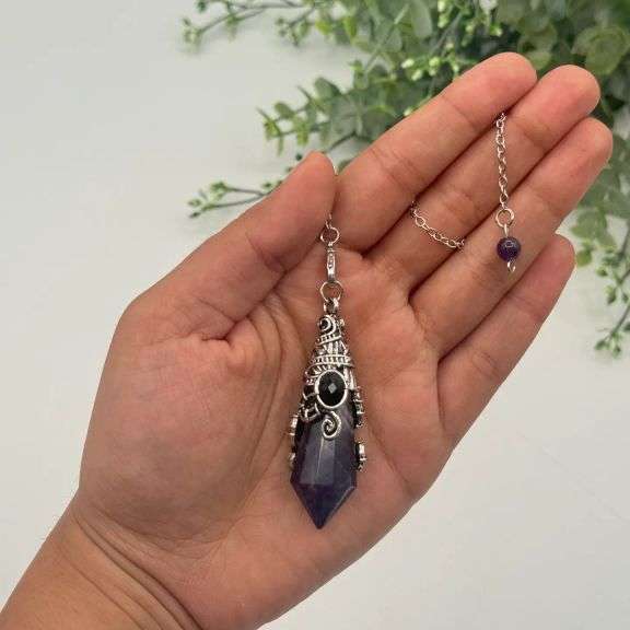 Gemstone Pendulum 12 Faceted Antique Silver Color