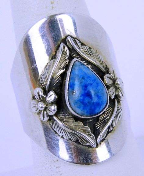 1988 Carolyn Pollack Sterling Lapis Cigar Band Ring, 7.5