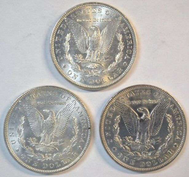 3 Diff. Blazing-white Choice BU 'P' Mint Morgan Silver Dollars