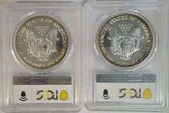 2 Original near perfect Gem BU 1988 $1 Silver Eagle coins. PCGS MS69
