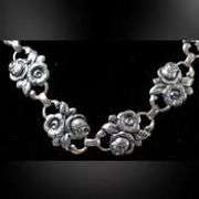Rose and Flower Link Necklace in Sterling Silver.