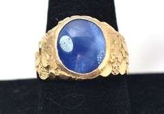 Charming 14K Yellow Gold Synthetic Star Sapphire Gemstone Men's Ring