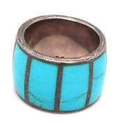 925 Sterliong Silver Southwest Style Turquoise Inlay Wide Band Ring