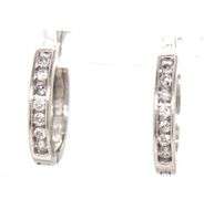 10kt White gold diamond accent hoop earrings
