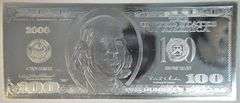 Gem Prooflike 4 Troy Ozs pure .999 fine Silver $100 bill facsimile in plastic