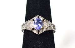 Brilliant 14K White Gold Tanzanite Gemstone and Diamond Ring