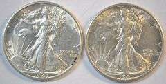 Flashy slider/BU 1941-S and 1945-S Walking Liberty Half Dollars
