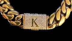 Sparkling 14 Kt Gold Plate 65.8 Gram Monogramed Initial "K" Curb Link Bracelet