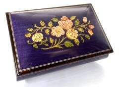 Music Box with Floral Inlay Design; Purple