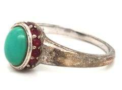 Vintage 925 sterling Silver Center Turquoise With Ruby Around Ring