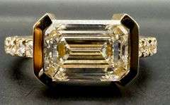 14K Yellow Gold Emerald Cut Lab Diamond Ring of 3.66 Ct
