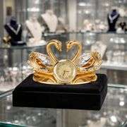 24K Gold-Plated Swans Table Clock