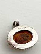 925 Sterling Silver Vintage Oval Baltic Amber Accented With Small Turquoise Pendant