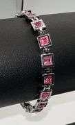18 Kt White Gold Plated Lab Simulated Pink Sapphire Princess Cut Bracelet