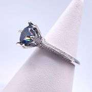 Sparkljng 14 Kt White Gold Plate 3 Ct VVs1 Deep Purple Blue Moissanite Ring