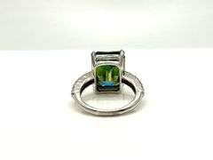 Stunning 145 Kt White Gold Plate Huge 9.5 Ct VVs1 Deep Forest Green Fire Moissanite Ring