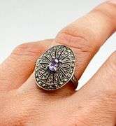 925 Sterling Silver Vintage Art Deco Marcasite Amythyst Ring