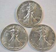1935, 1936, & 1938 'P' Mint Walking Liberty Half Dollars in nice AU