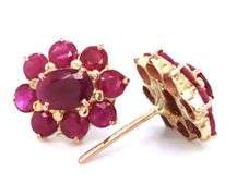 10kt Yellow gold 5.30ctw oval and round ruby flower stud earrings